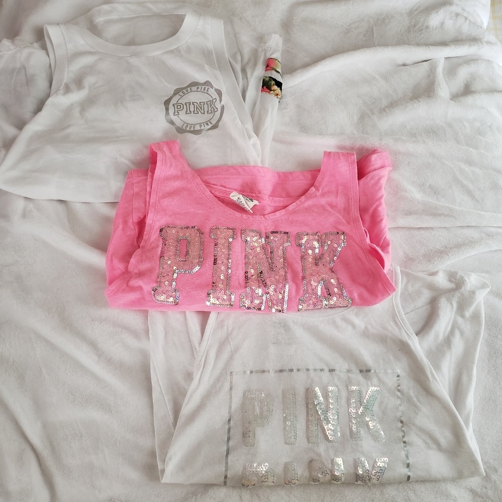 pink/white bundle of VS PINK tanks